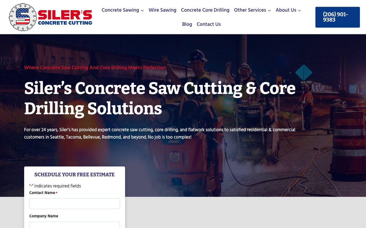 Silers Concrete Cutting website